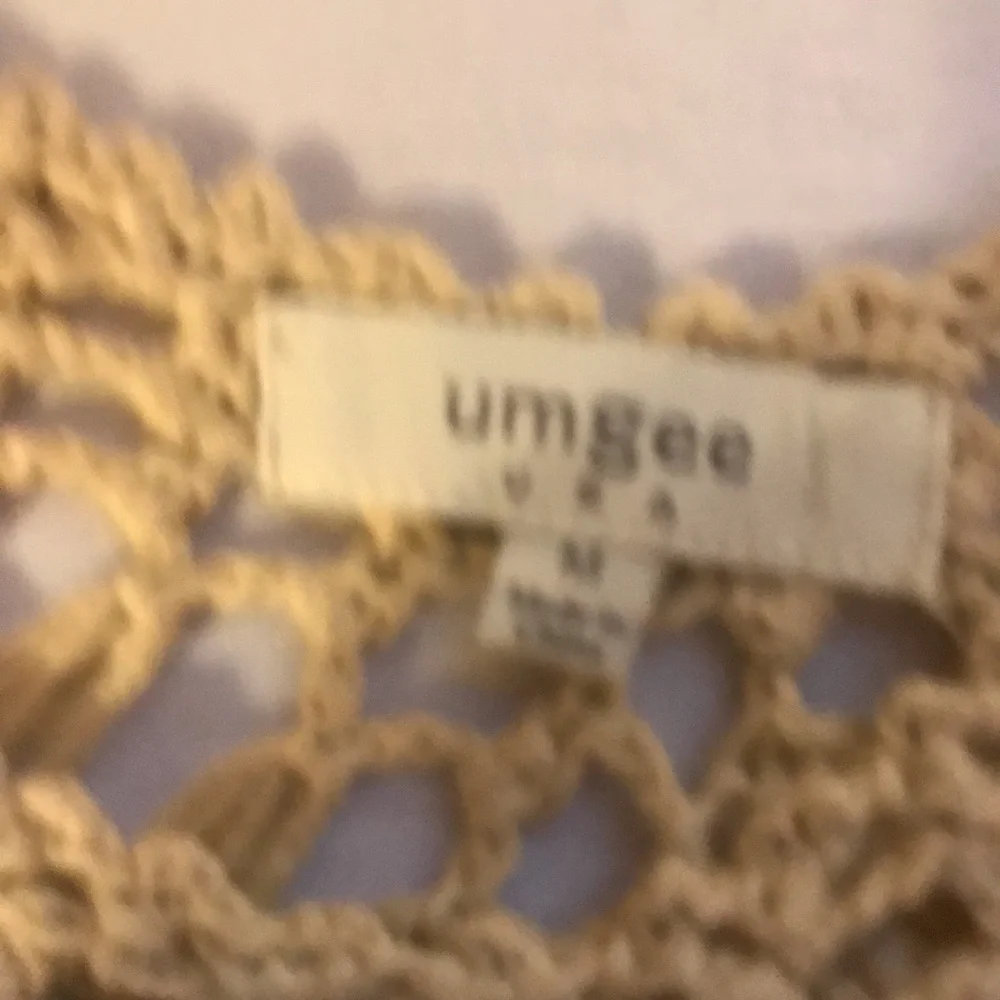 UmGee boho v neck top hollow out coverup. Navy fabric with beige crochet.